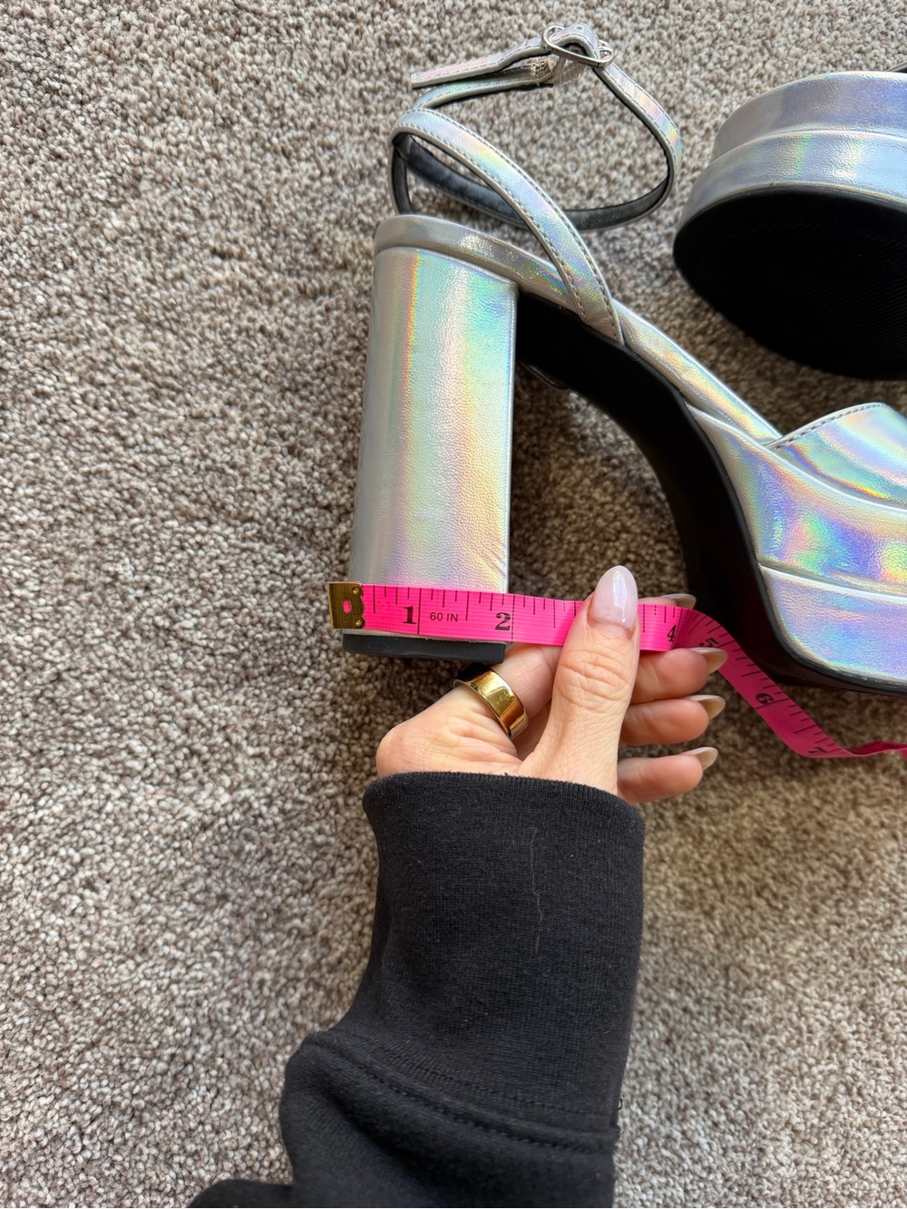 wild fable Iridescent Silver Metallic Holographic Platform Heel Sandals Y2K - Picture 12 of 13